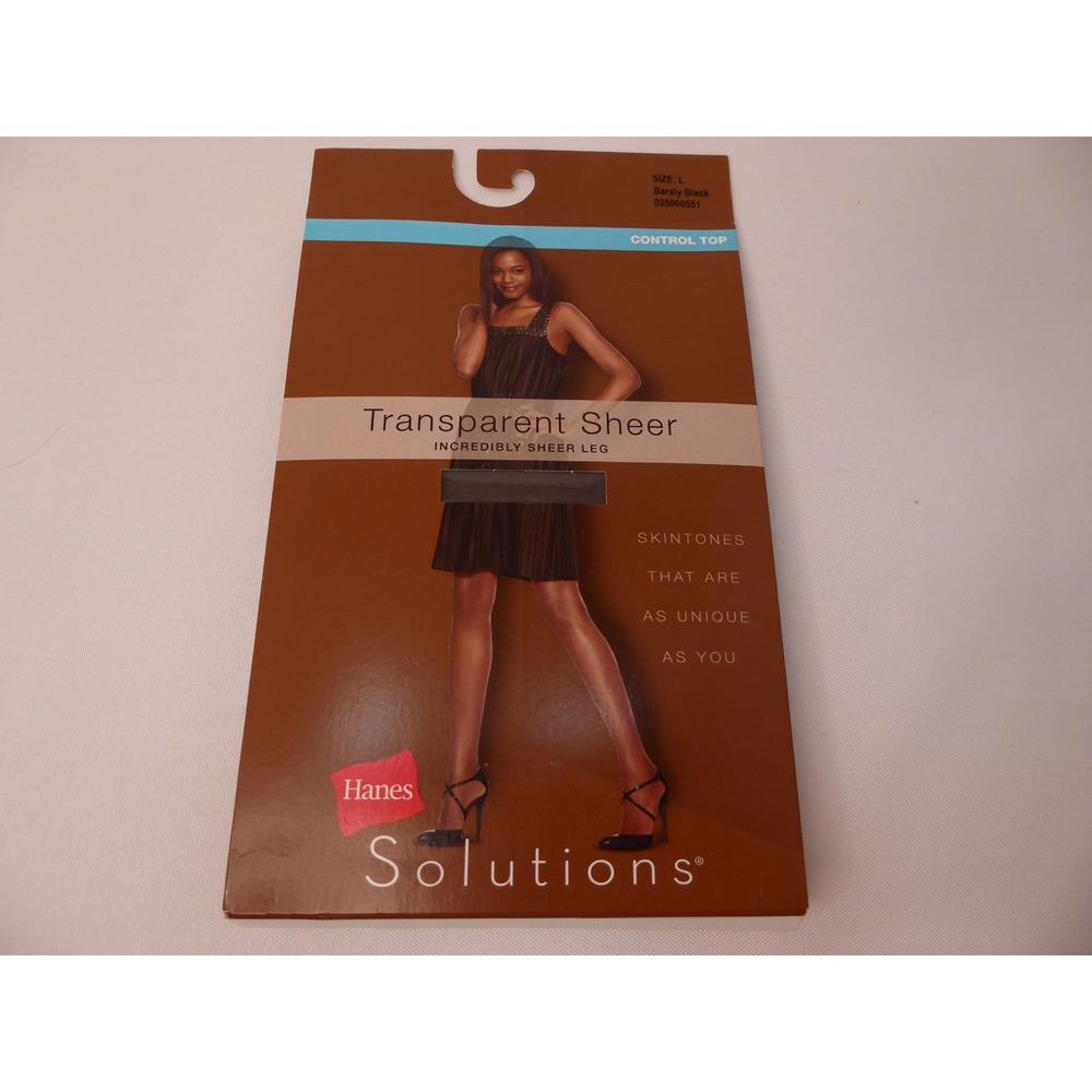 New Hanes Solutions Transparent Sheer Control Top Barely Black Size L Pantyhose